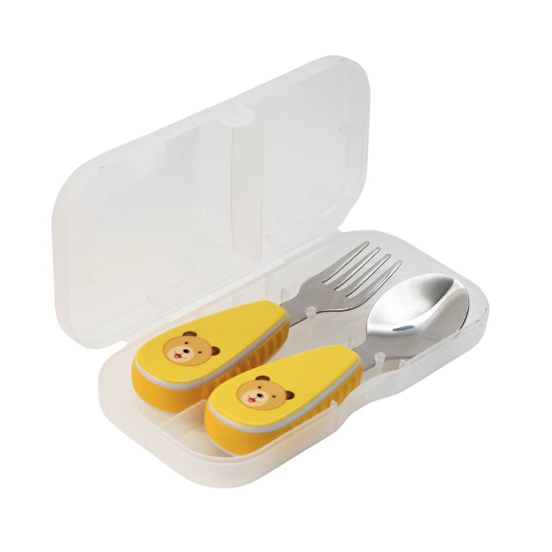 Talheres de Bebé em Inox com Estojo | Kit Garfo e Colher BLW