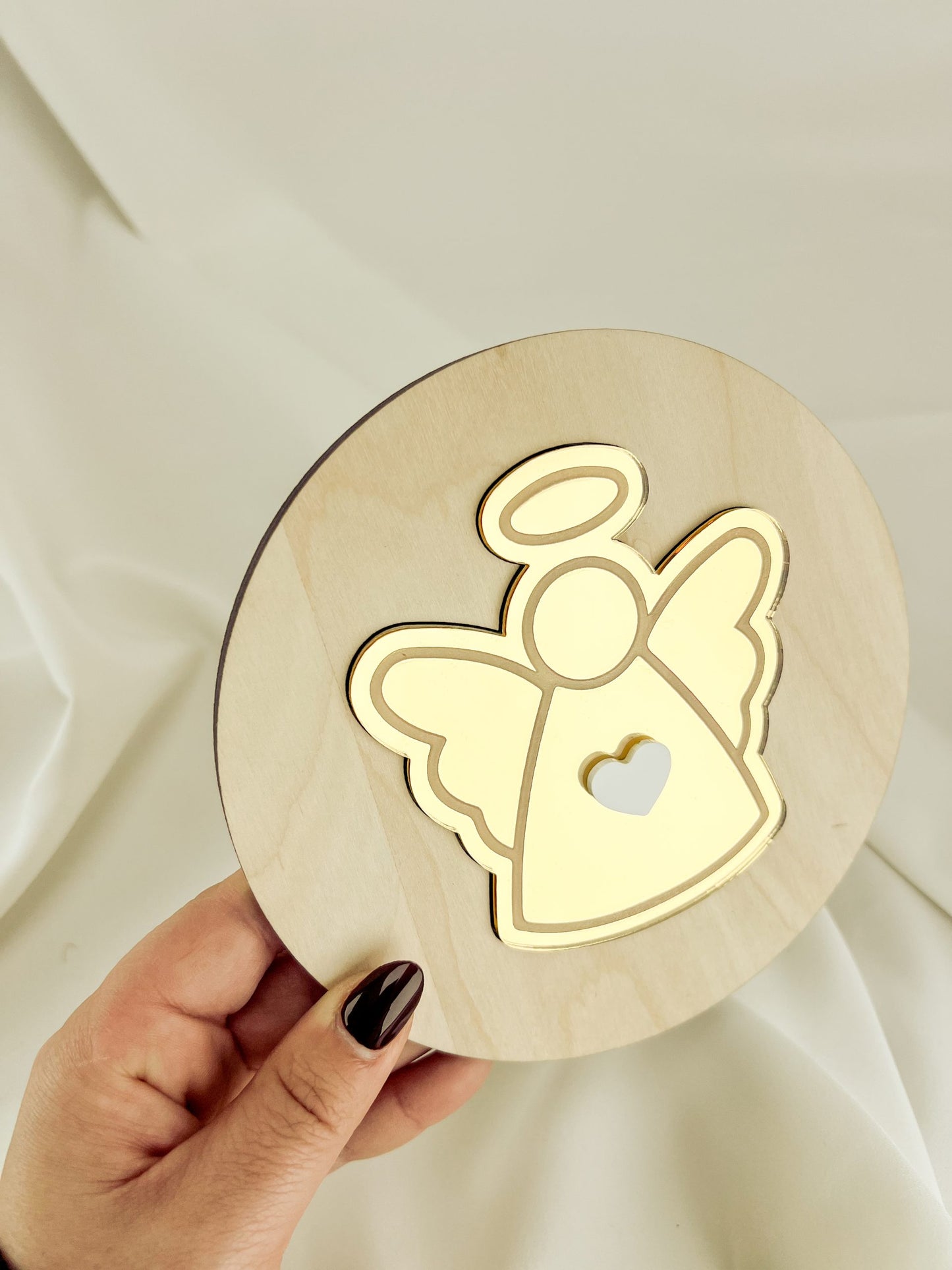Convite para Madrinha em Madeira — Encaixe Anjo Dourado