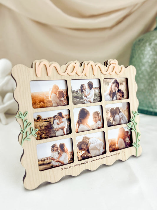 Moldura Ondulada com Cinco Fotografias para a Mamã — Bétula com Folhas Verde Pastel