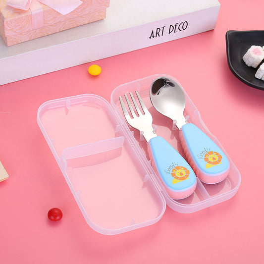 Talheres de Bebé em Inox com Estojo | Kit Garfo e Colher BLW