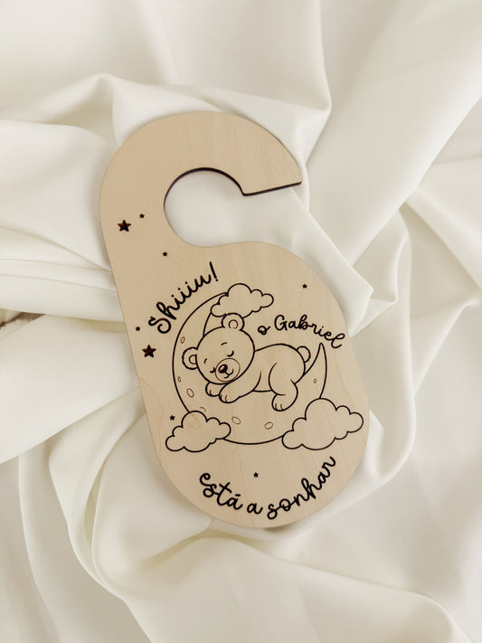 Placa para Puxador do Quarto do Bebé em Bétula — Ursinho