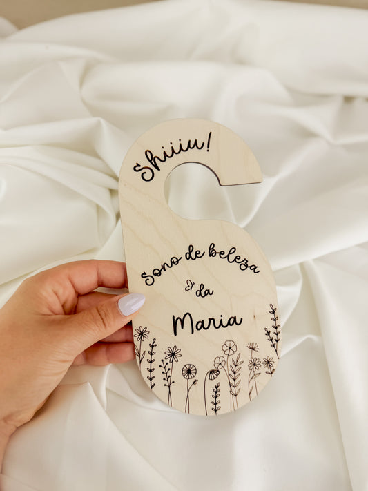 Placa para Puxador do Quarto do Bebé em Bétula — Flores