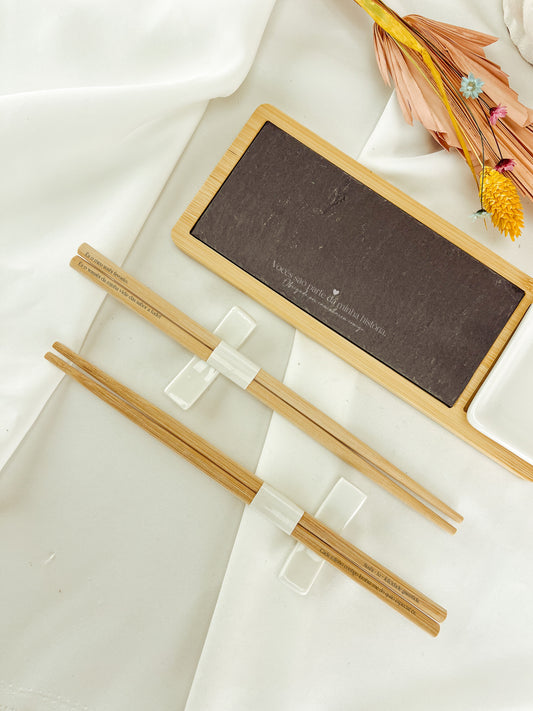 Kit Sushi Premium em Bambu e Ardósia — Para Padrinhos