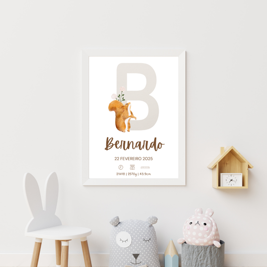 Quadro de Nascimento Personalizado com Abecedário e Inicial do Bebé