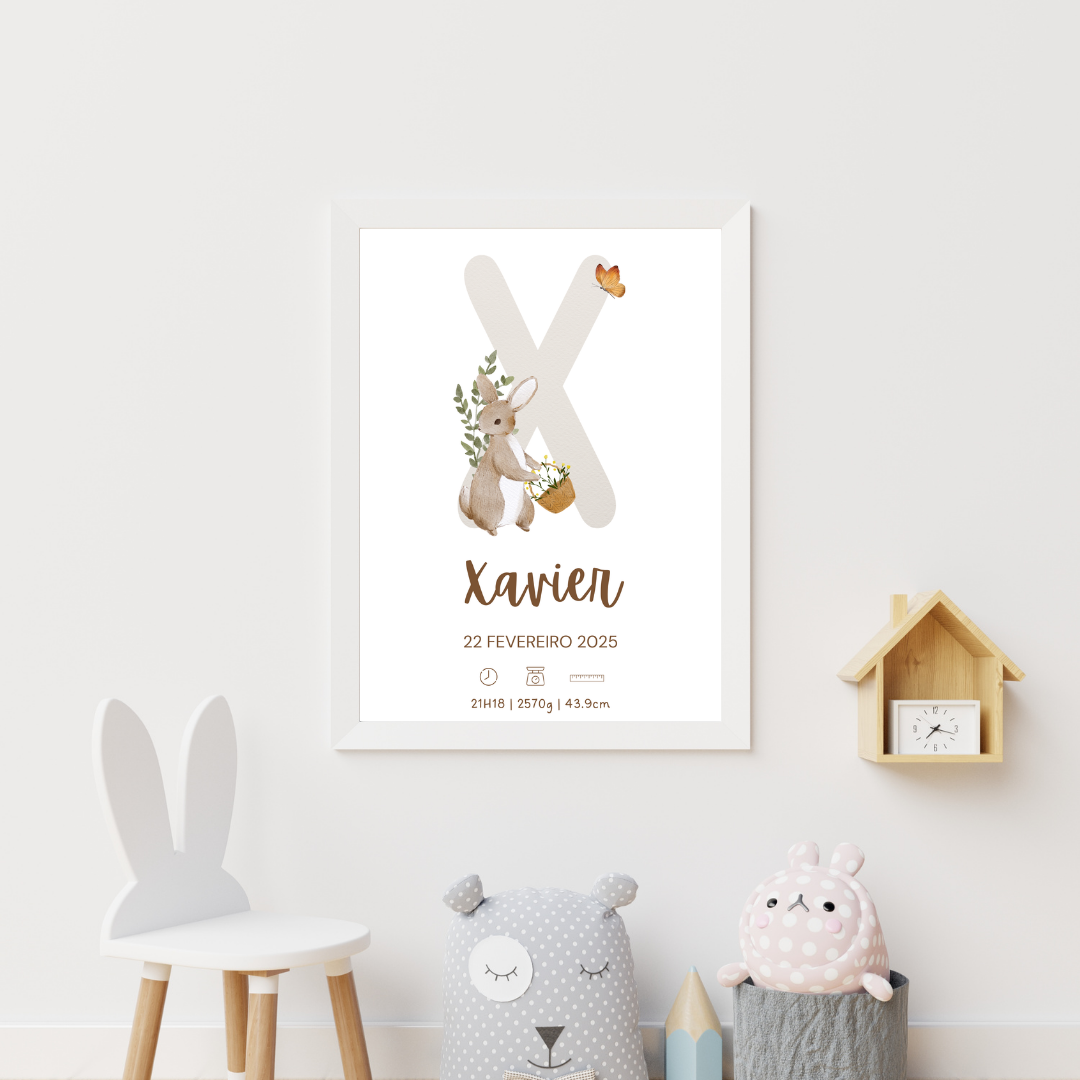Quadro de Nascimento Personalizado com Abecedário e Inicial do Bebé