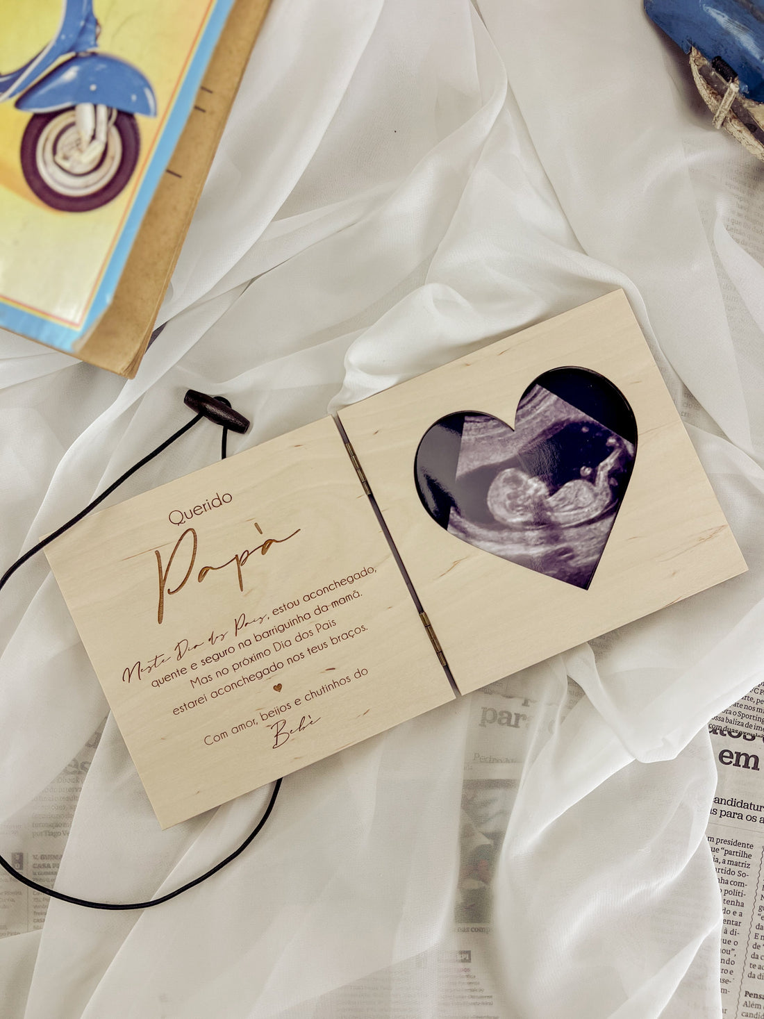 Moldura-livro com ecografia surpresa, prenda personalizada para o Dia do Pai