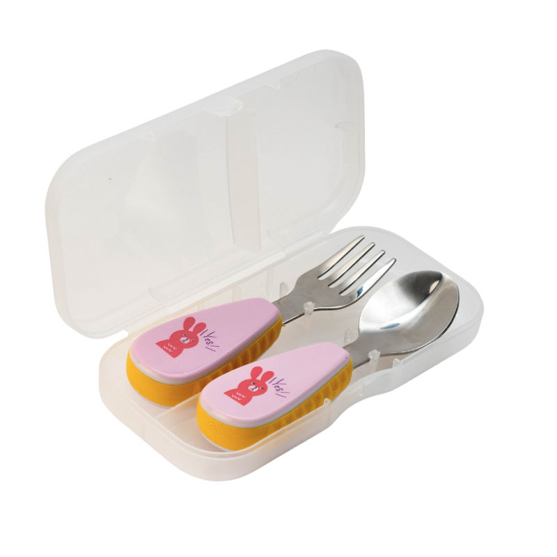 Talheres de Bebé em Inox com Estojo | Kit Garfo e Colher BLW
