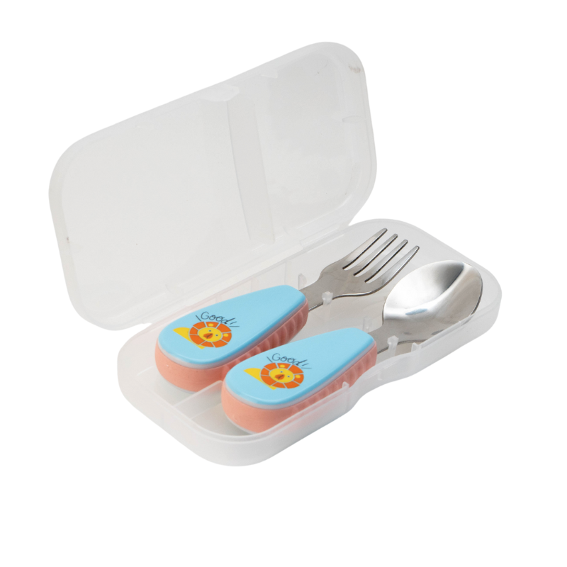 Talheres de Bebé em Inox com Estojo | Kit Garfo e Colher BLW