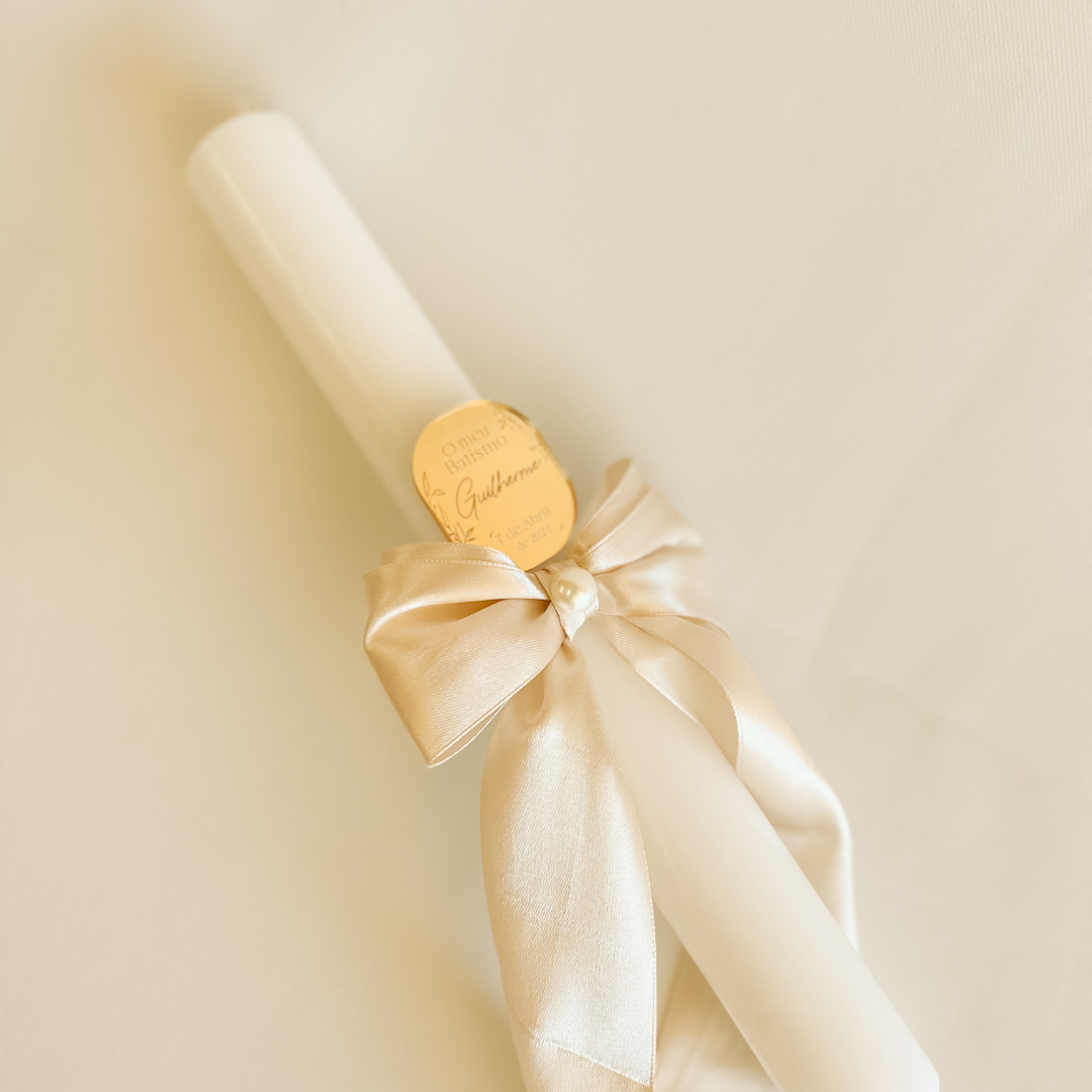 Conjunto de Batizado Completo | Vela Personalizada, Concha e Toalha