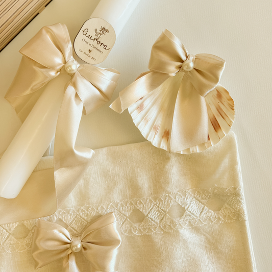 Conjunto de Batizado Completo | Vela Personalizada, Concha e Toalha