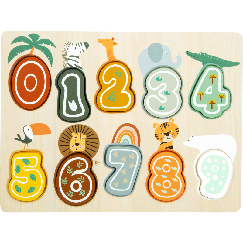 Puzzle com Números Safari em Madeira | Contagem com Animais da Savana