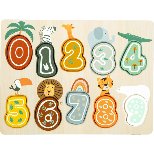 Puzzle com Números Safari em Madeira | Contagem com Animais da Savana