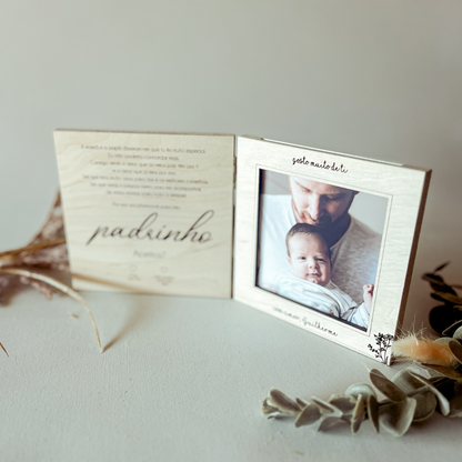 Convite para Padrinho de Batizado em Moldura-Livro com Fotografia