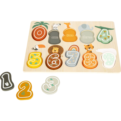 Puzzle com Números Safari em Madeira | Contagem com Animais da Savana