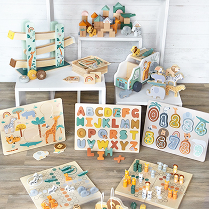 Puzzle com Números Safari em Madeira | Contagem com Animais da Savana