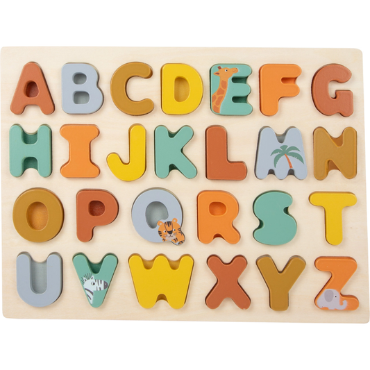 Puzzle ABC Safari em Madeira | Alfabeto com Animais da Savana