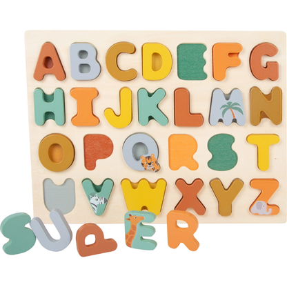 Puzzle ABC Safari em Madeira | Alfabeto com Animais da Savana