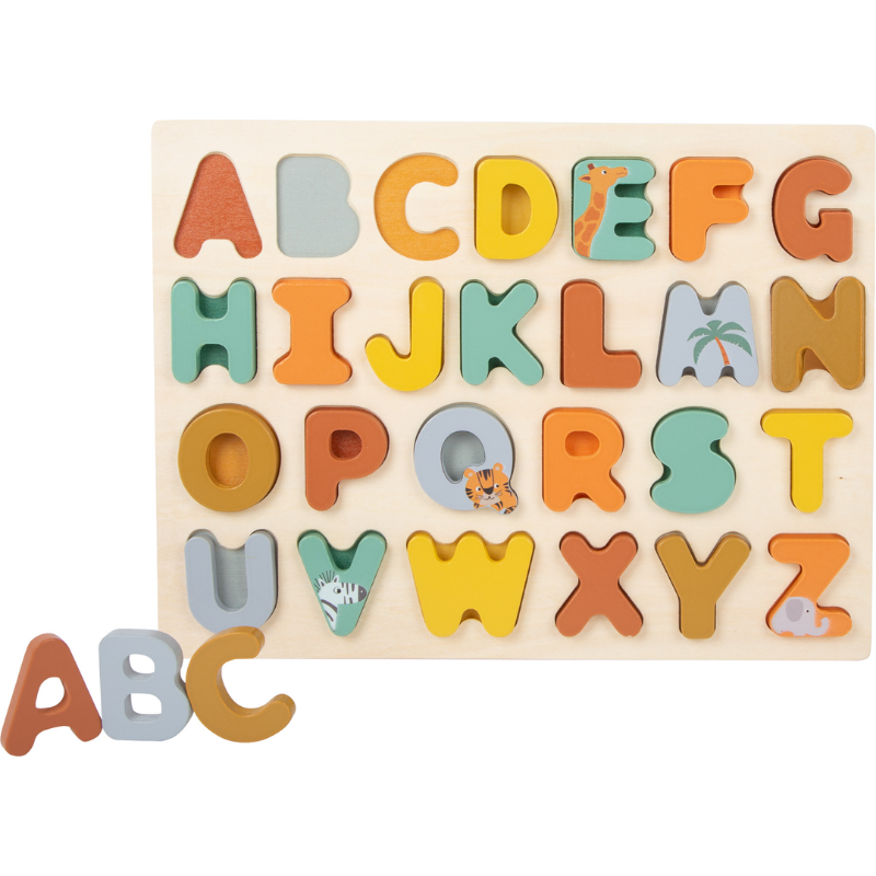 Puzzle ABC Safari em Madeira | Alfabeto com Animais da Savana