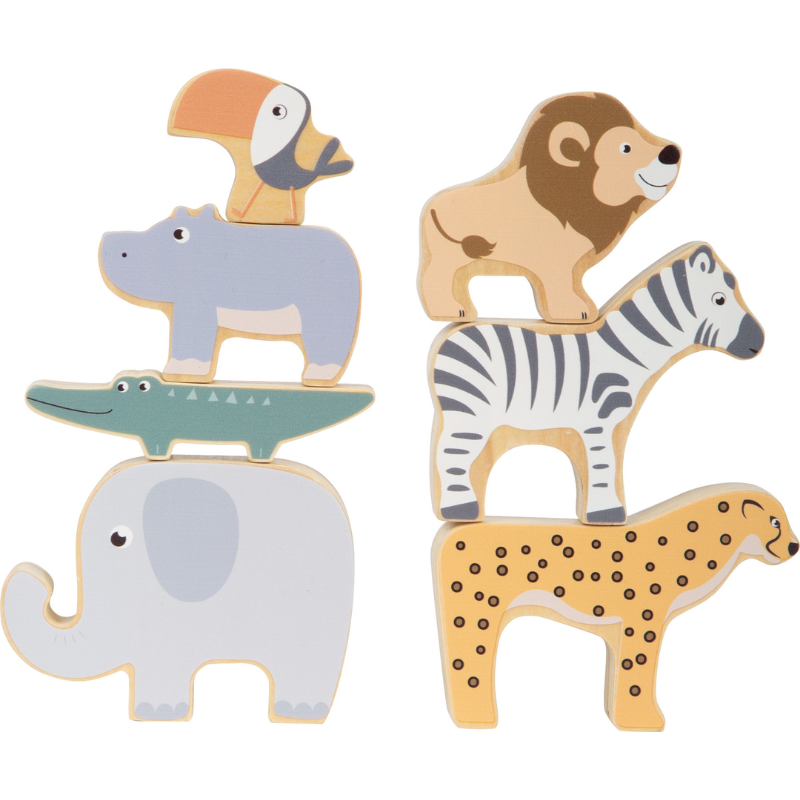Jogo de Empilhar Animais da Savana em Madeira | Brinquedo Educativo 3+