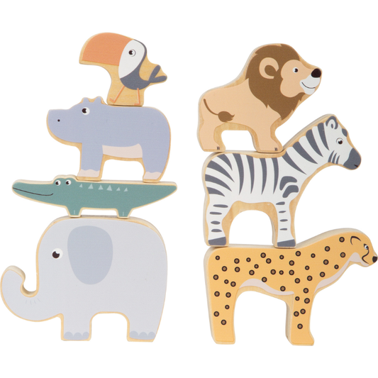Jogo de Empilhar Animais da Savana em Madeira | Brinquedo Educativo 3+