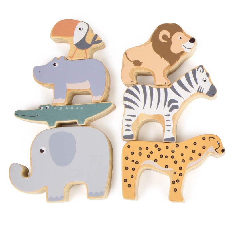 Jogo de Empilhar Animais da Savana em Madeira | Brinquedo Educativo 3+