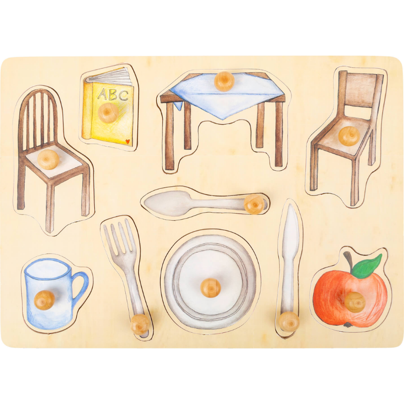 Conjunto Puzzle Objetos do Quotidiano em Madeira | Montessori 18 Meses+