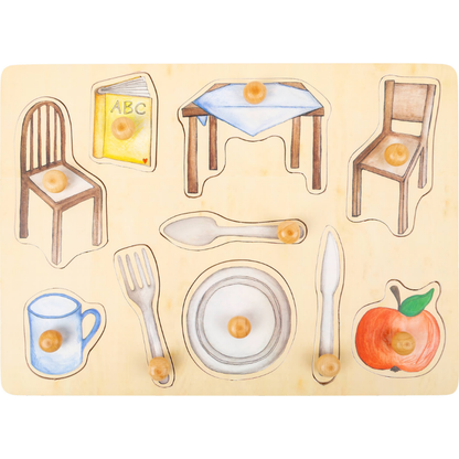 Conjunto Puzzle Objetos do Quotidiano em Madeira | Montessori 18 Meses+