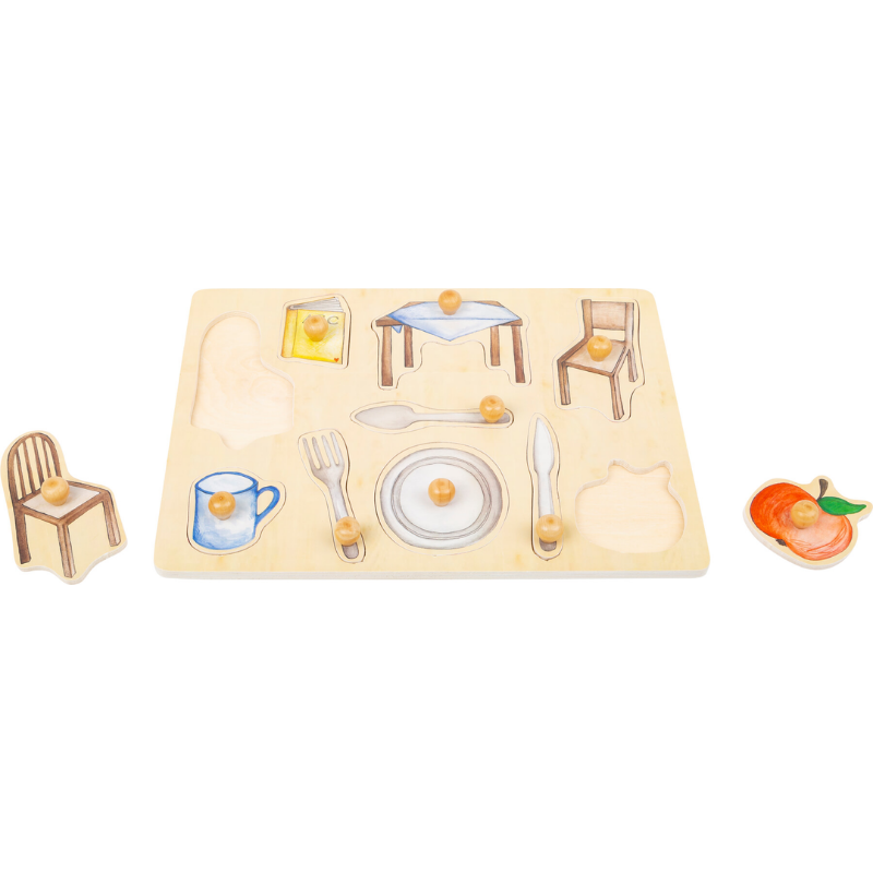 Conjunto Puzzle Objetos do Quotidiano em Madeira | Montessori 18 Meses+