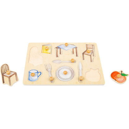 Conjunto Puzzle Objetos do Quotidiano em Madeira | Montessori 18 Meses+