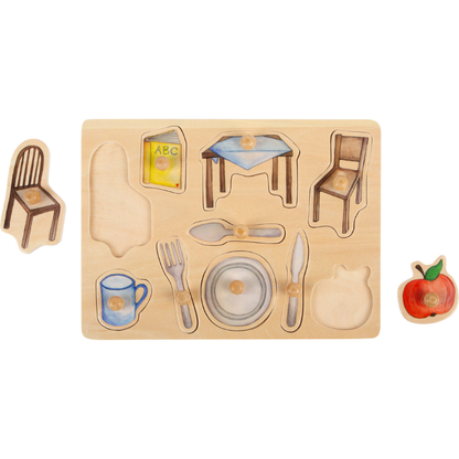 Conjunto Puzzle Objetos do Quotidiano em Madeira | Montessori 18 Meses+