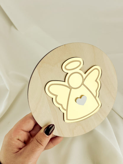 Convite para Madrinha em Madeira — Encaixe Anjo Dourado