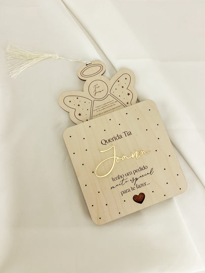 Convite para Madrinha em Madeira — Puxar Anjo Surpresa