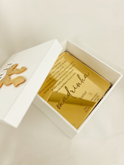 Caixa Convite para Madrinha — Mini Moldura Flor Dourada