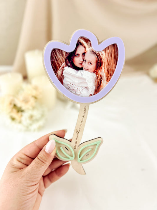 Mini Moldura Tulipa com Íman para a Mãe — Bétula com Flor em Lilás
