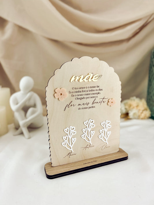 Placa Decorativa com Flores — Personalizada para a Mãe