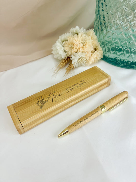 Caixa com Caneta em Bambu Personalizada