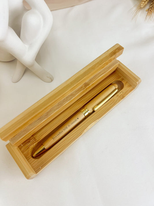 Caixa com Caneta em Bambu Personalizada