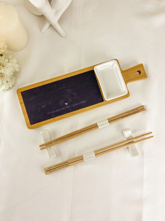 Kit Sushi Premium em Bambu e Ardósia — Personalizado