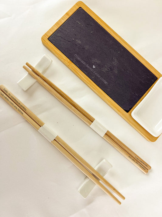 Kit Sushi Premium em Bambu e Ardósia — Personalizado