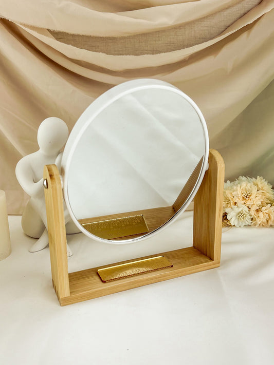 Espelho de Mesa em Bambu com Placa Dourada — Personalizado