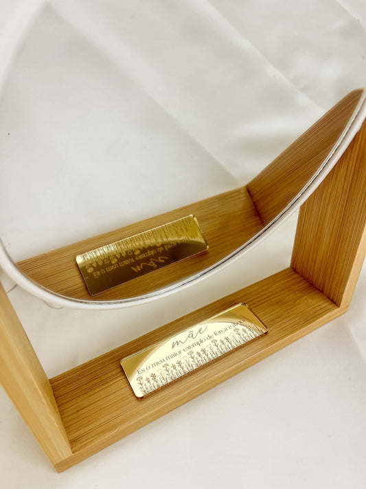 Espelho de Mesa em Bambu com Placa Dourada — Personalizado