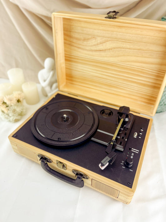 Gira-Discos Portátil em Caixa de Madeira com Bluetooth — Personalizado