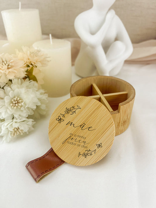 Mini Guarda-Jóias em Bambu com Espelho — Personalizado
