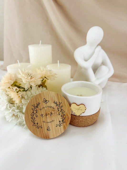 Vela Aromática com Base de Cortiça — Presente para a Mãe