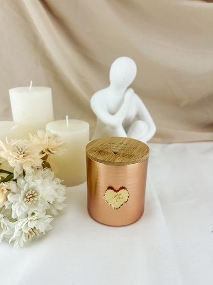 Vela Rose Gold com Tampa de Bambu — Presente para a Mãe