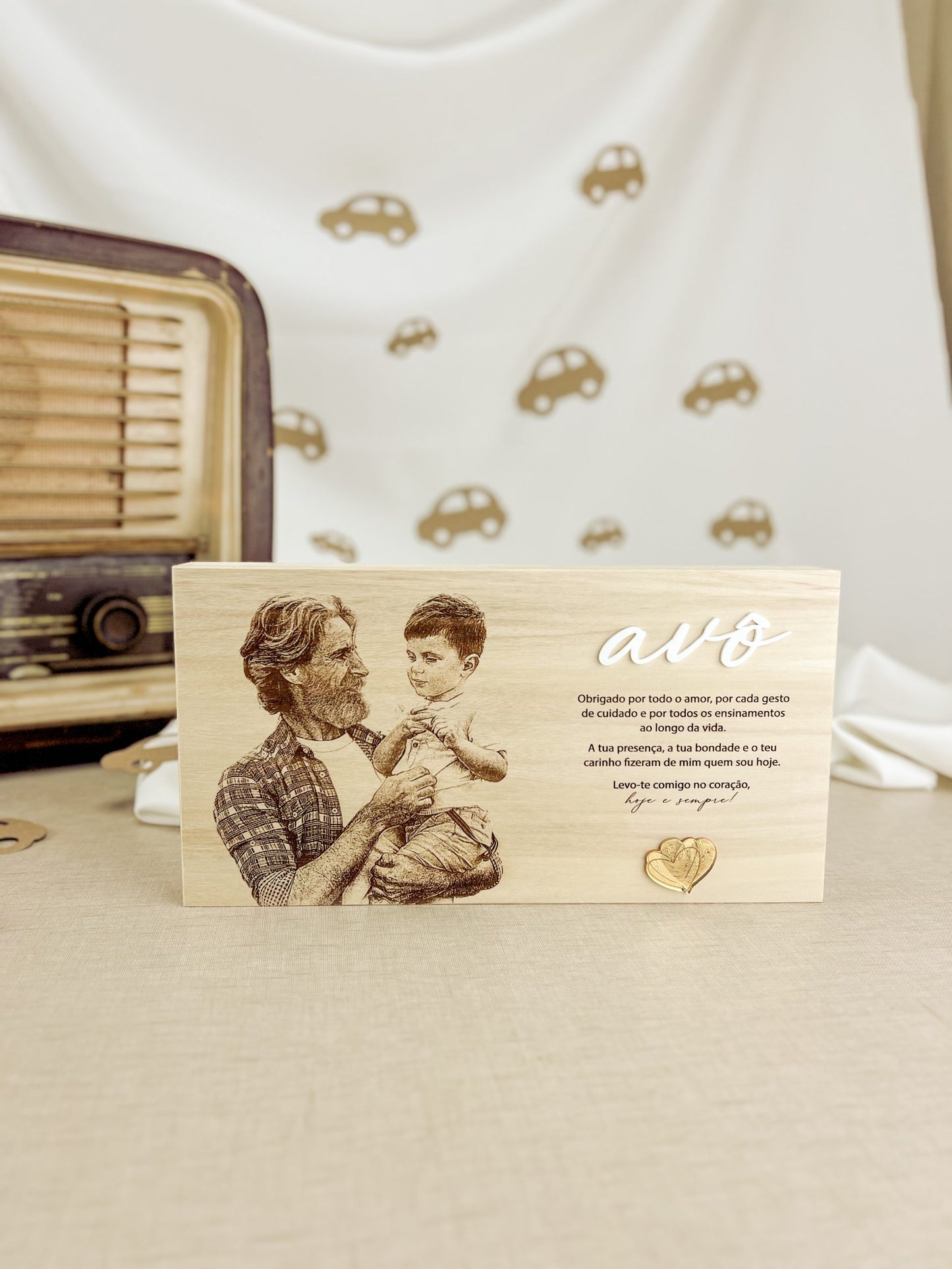 Placa com Gravação de Fotografia Personalizada para o Avô em Bétula