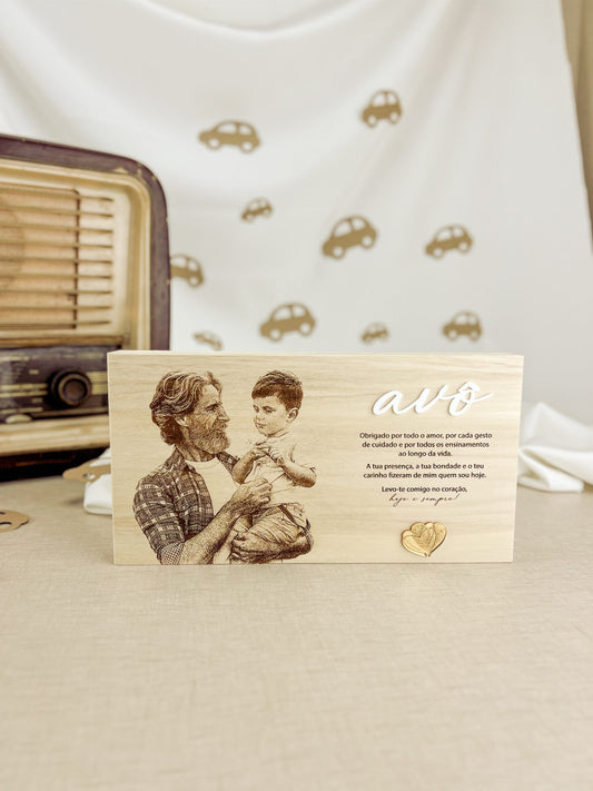 Placa com Gravação de Fotografia Personalizada para o Avô em Bétula