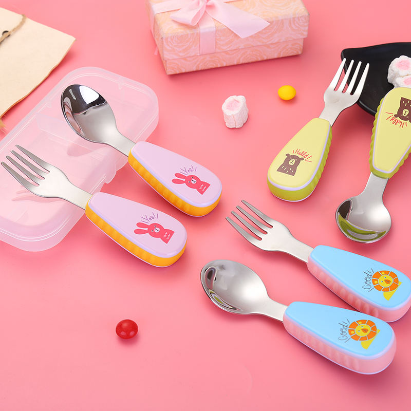 Talheres de Bebé em Inox com Estojo | Kit Garfo e Colher BLW