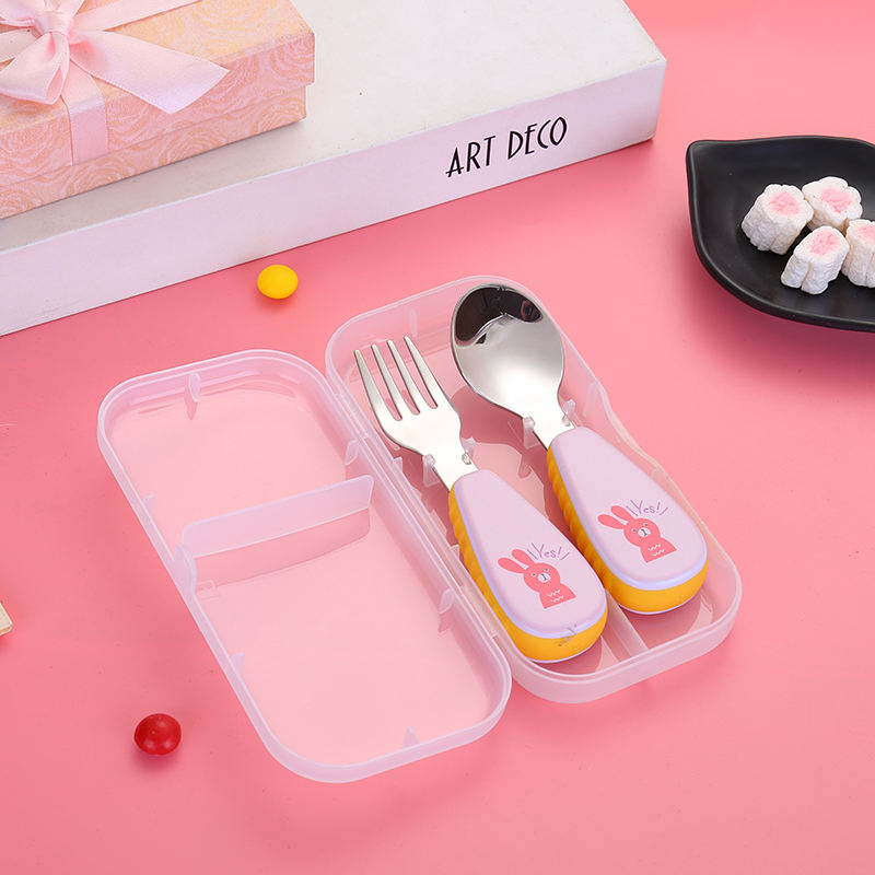 Talheres de Bebé em Inox com Estojo | Kit Garfo e Colher BLW