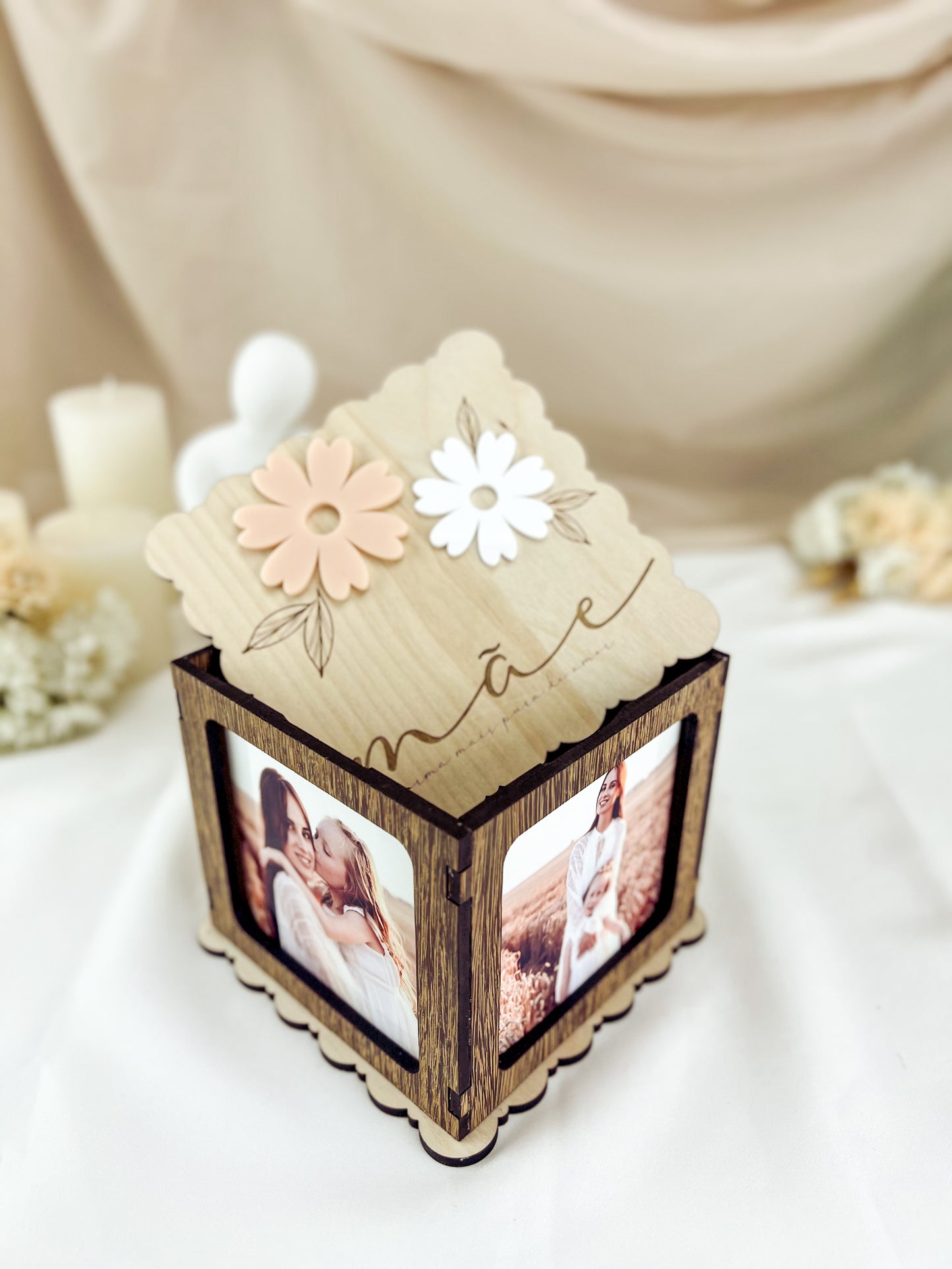Cubo Fotográfico com Flores para Mãe — Personalizado